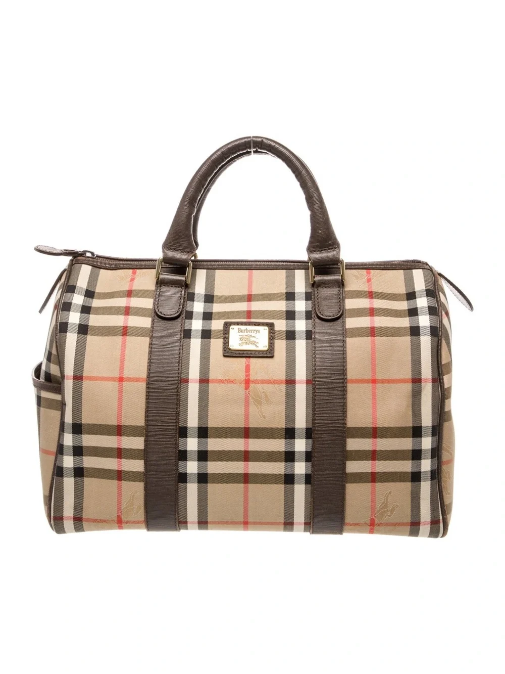 Burberry Haymarket Nova Check Top Handle Boston Travel Tote Carry All Purse Bag